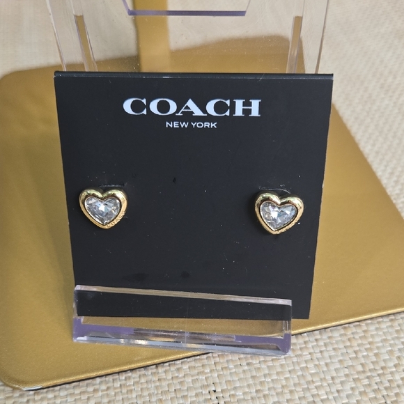 Coach Gold Heart Crystal Earrings - Picture 2 of 5
